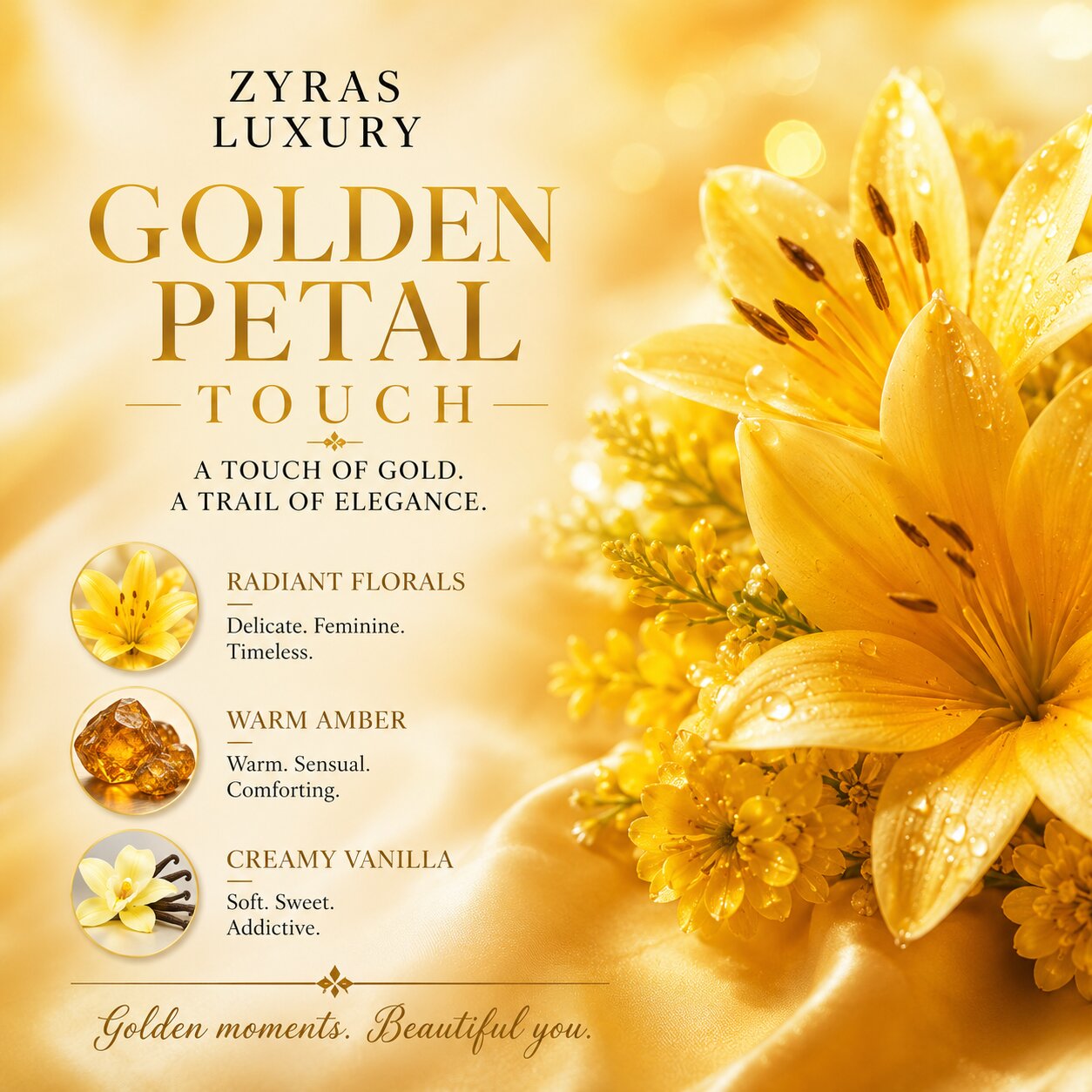 ZYRAS LUXURY Golden Petal Touch – Fragrance Mist with Shimmer | 250 ml