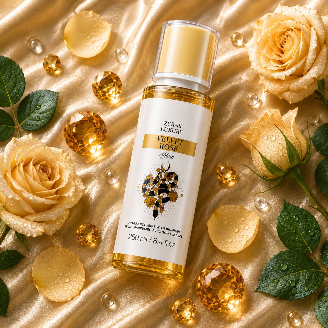 Zyras Luxury Velvet Rose Glow Fragrance Mist with Shimmer – 250 ml