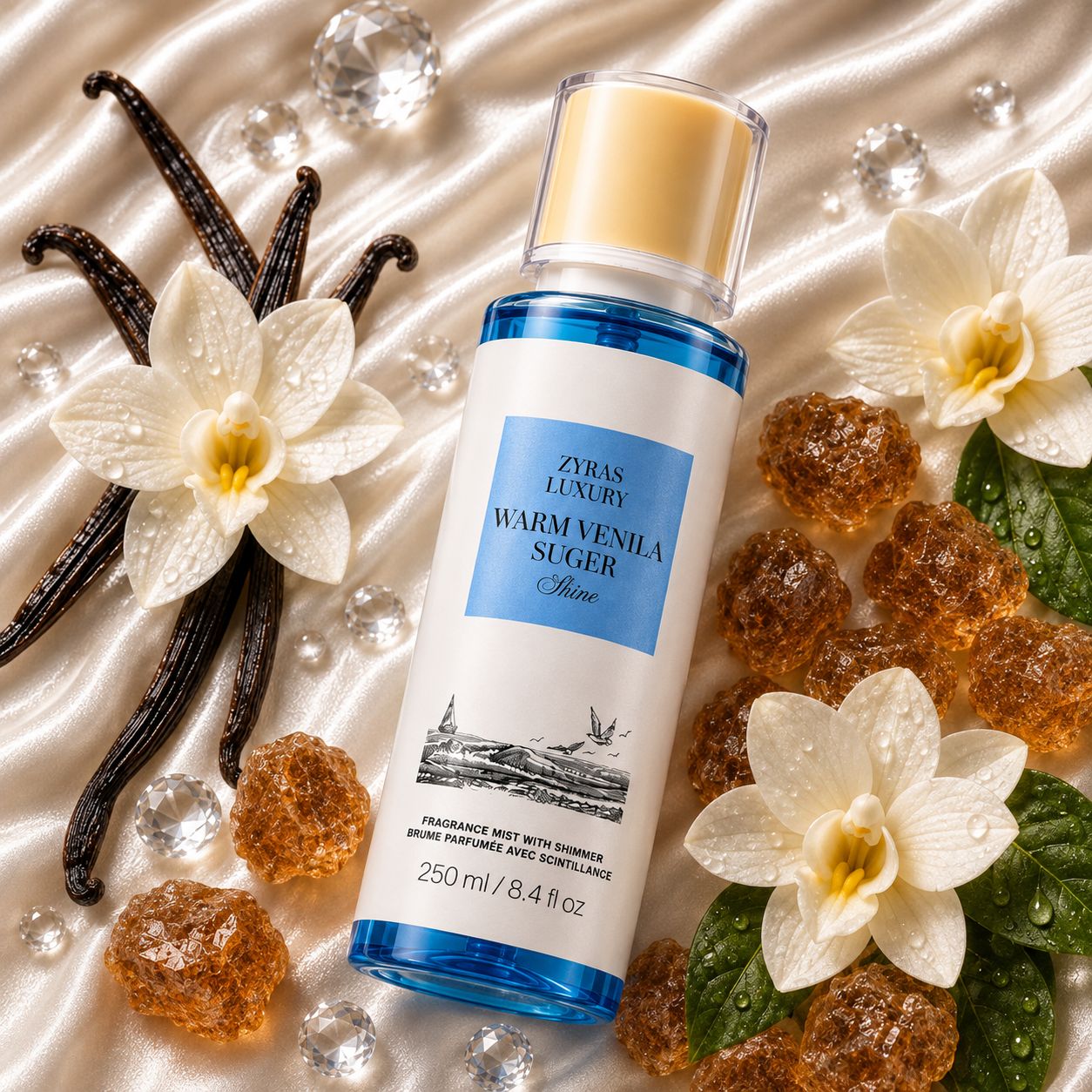 ZYRAS LUXURY Warm Vanilla Sugar Shine Fragrance Mist with Shimmer – 250ml