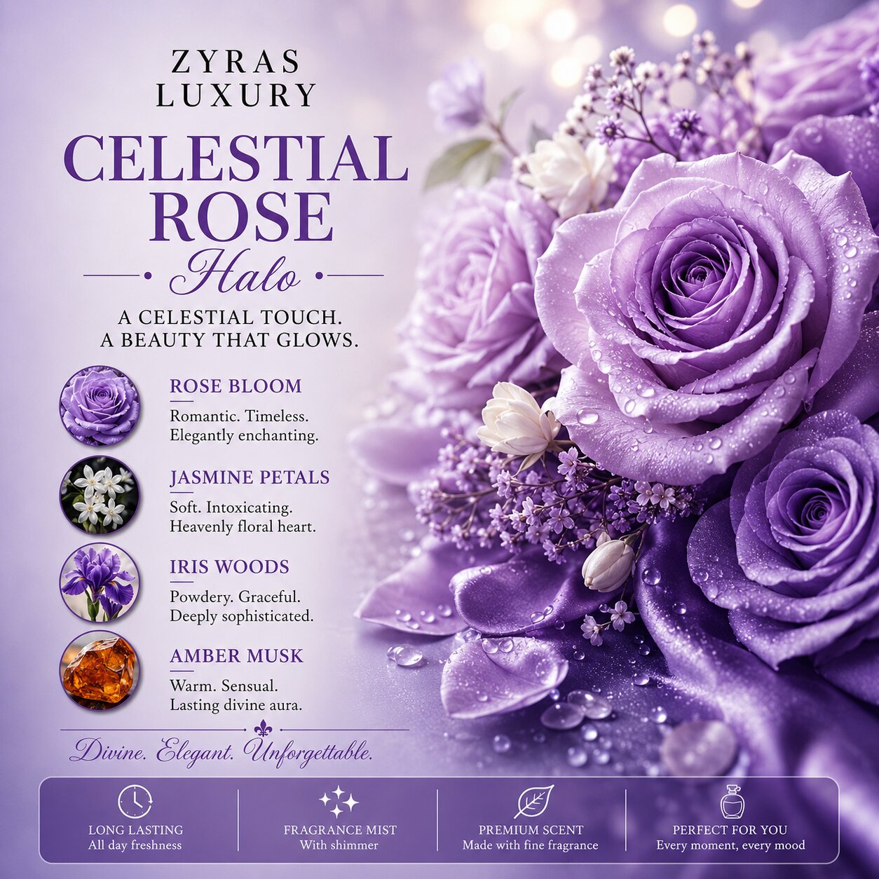 ZYRAS LUXURY Celestial Rose Halo – Shimmer Fragrance Mist | 250 ml