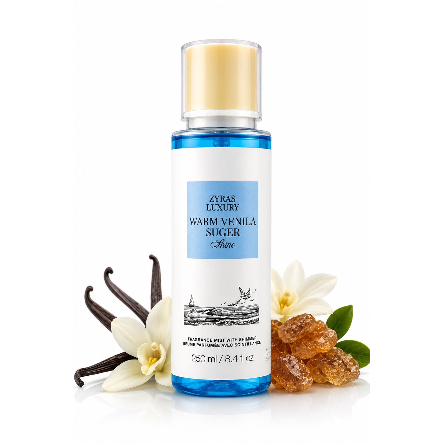 ZYRAS LUXURY Warm Vanilla Sugar Shine Fragrance Mist with Shimmer – 250ml